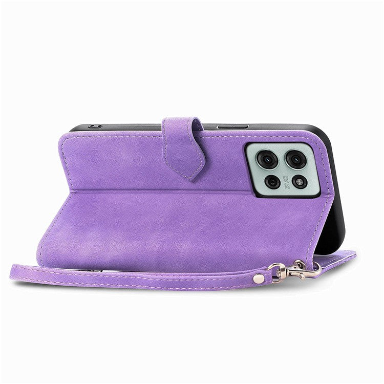 For Motorola Moto G75 5G Case Zipper Wallet PU Leather Flower Imprint Phone Cover - Light Purple