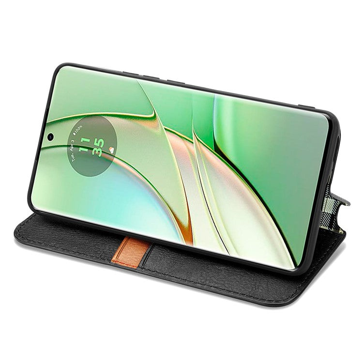 For Motorola Moto G75 5G Case Rhombus Imprint PU Leather Wallet Phone Cover - Black