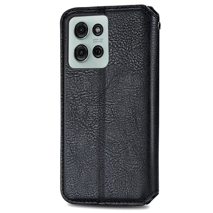 For Motorola Moto G75 5G Case Rhombus Imprint PU Leather Wallet Phone Cover - Black