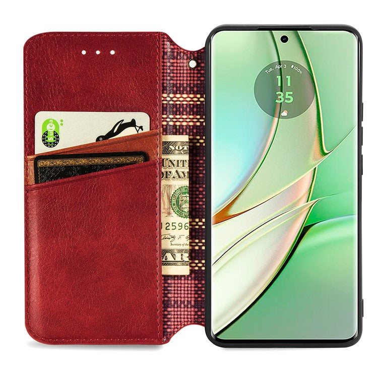 For Motorola Moto G75 5G Case Rhombus Imprint PU Leather Wallet Phone Cover - Red