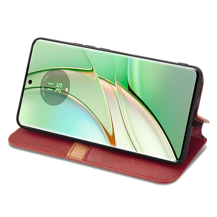 For Motorola Moto G75 5G Case Rhombus Imprint PU Leather Wallet Phone Cover - Red