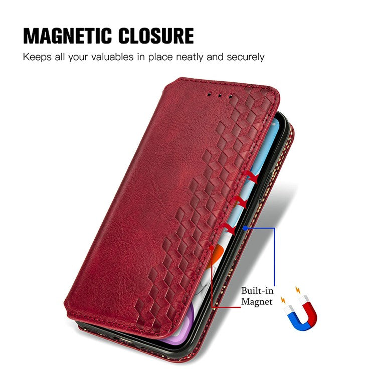 For Motorola Moto G75 5G Case Rhombus Imprint PU Leather Wallet Phone Cover - Red