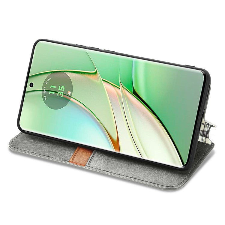 For Motorola Moto G75 5G Case Rhombus Imprint PU Leather Wallet Phone Cover - Grey