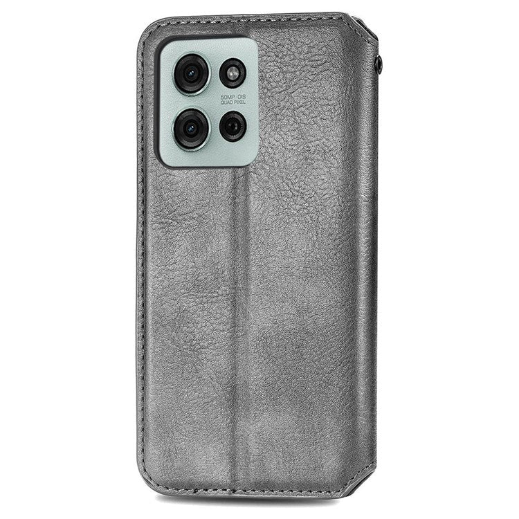 For Motorola Moto G75 5G Case Rhombus Imprint PU Leather Wallet Phone Cover - Grey