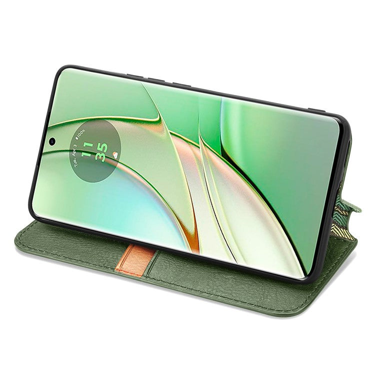 For Motorola Moto G75 5G Case Rhombus Imprint PU Leather Wallet Phone Cover - Green