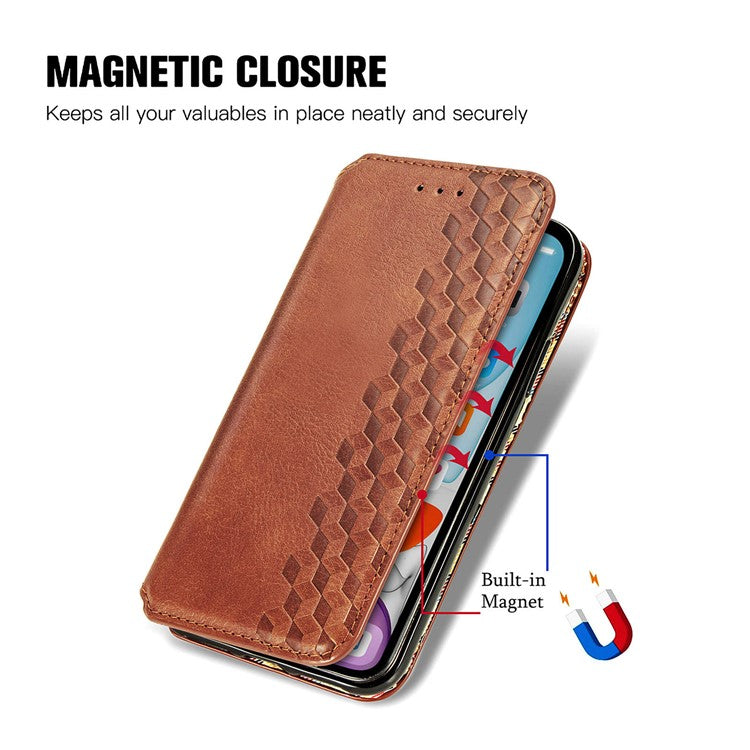 For Motorola Moto G75 5G Case Rhombus Imprint PU Leather Wallet Phone Cover - Brown