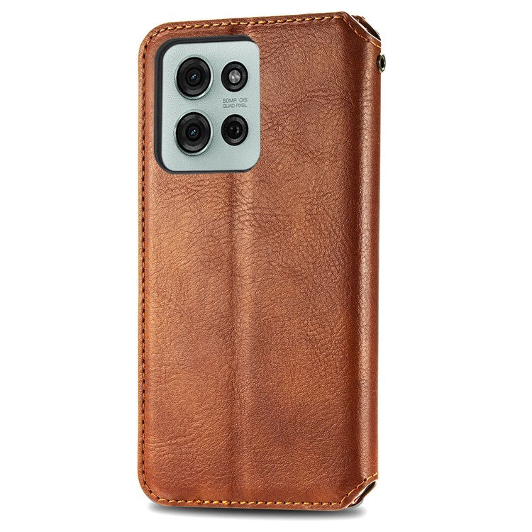 For Motorola Moto G75 5G Case Rhombus Imprint PU Leather Wallet Phone Cover - Brown