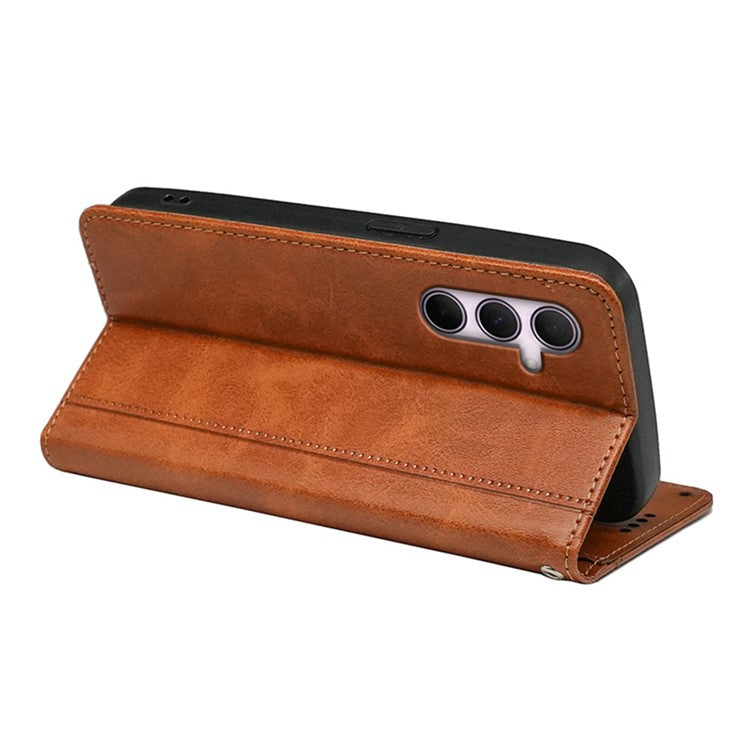 For Samsung Galaxy A16 5G / 4G Case Hidden Magnetic Closure Calf Texture Leather Phone Cover - Yellow