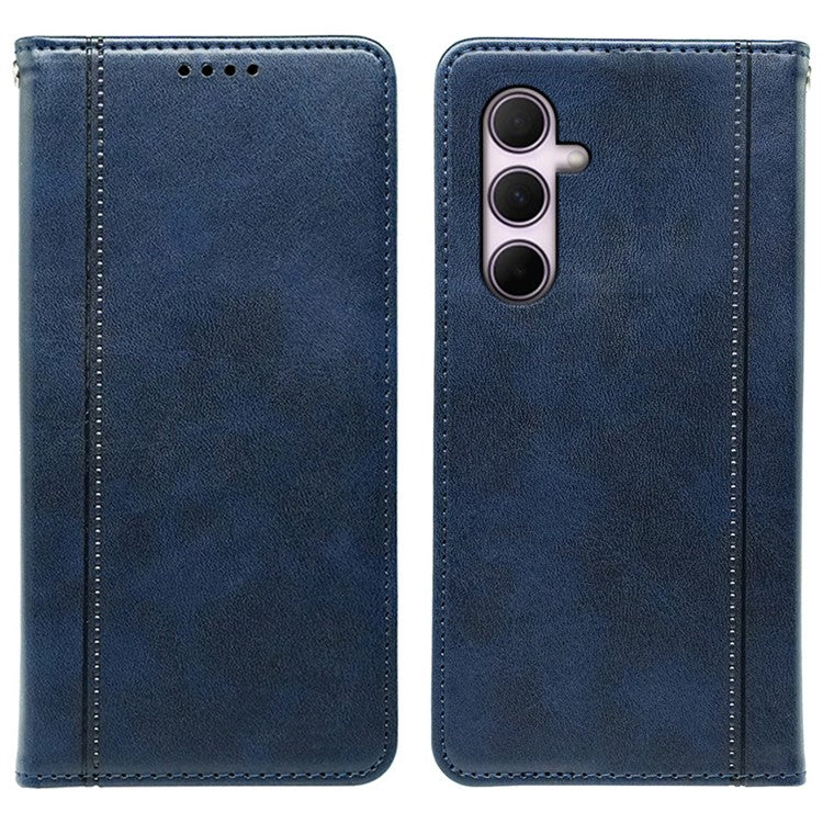 For Samsung Galaxy A36 5G Case Hidden Magnetic Closure Calf Texture Leather Phone Cover - Blue