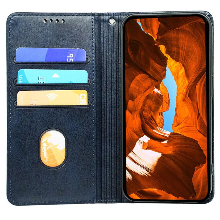 For Samsung Galaxy A36 5G Case Hidden Magnetic Closure Calf Texture Leather Phone Cover - Blue