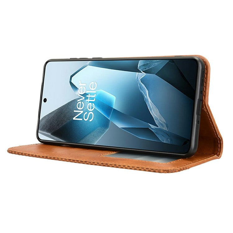 For OnePlus 13 Leather Case Wallet Stand Retro Texture Phone Cover - Brown