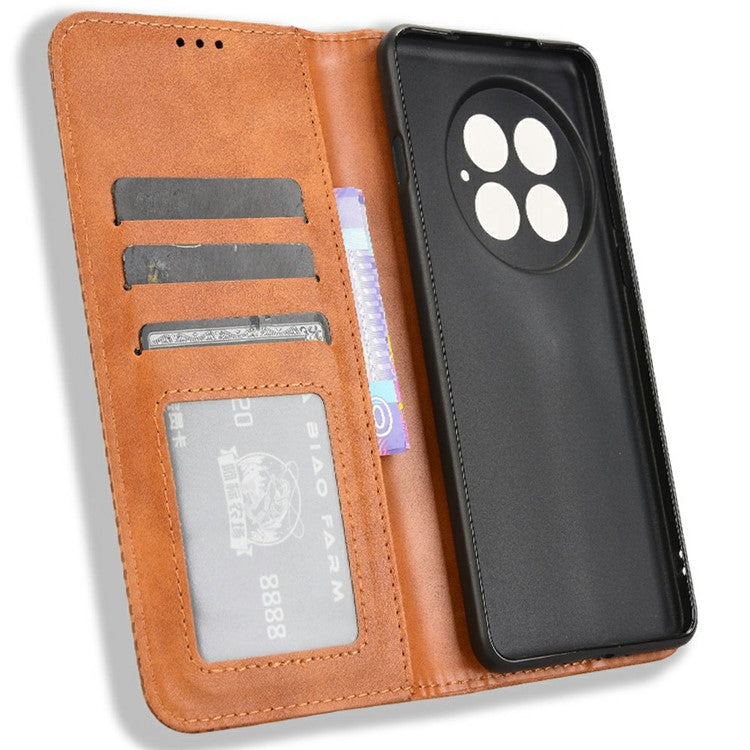 For OnePlus 13 Leather Case Wallet Stand Retro Texture Phone Cover - Brown