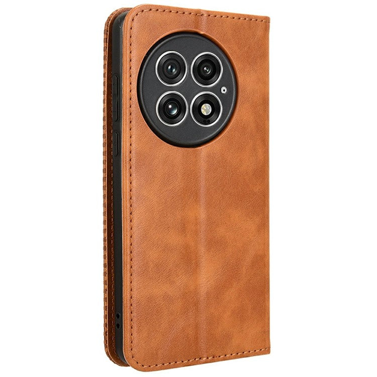 For OnePlus 13 Leather Case Wallet Stand Retro Texture Phone Cover - Brown