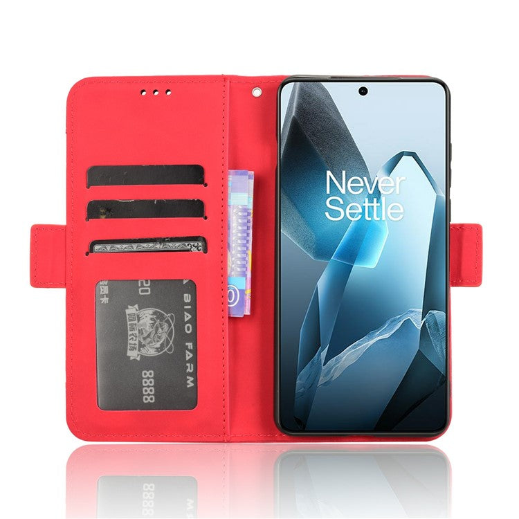 For OnePlus 13 Leather Case Phone Wallet Cover with Multiple Card Slots - Red
