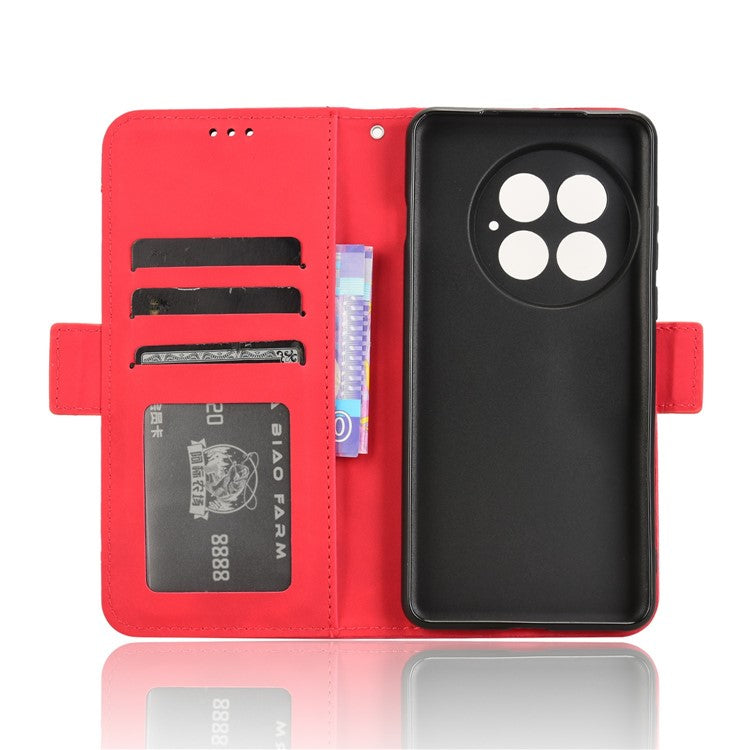 For OnePlus 13 Leather Case Phone Wallet Cover with Multiple Card Slots - Red