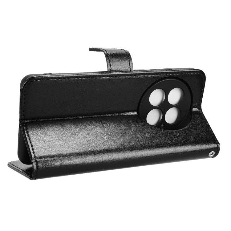 For OnePlus 13 Case Crazy Horse Texture PU Leather Phone Wallet Cover - Black