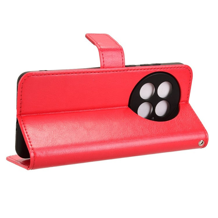 For OnePlus 13 Case Crazy Horse Texture PU Leather Phone Wallet Cover - Red