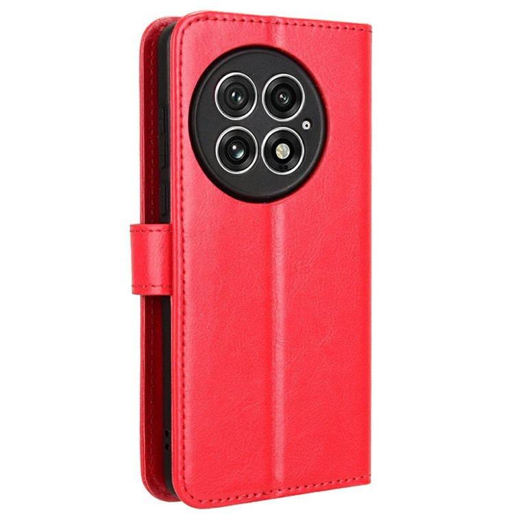 For OnePlus 13 Case Crazy Horse Texture PU Leather Phone Wallet Cover - Red