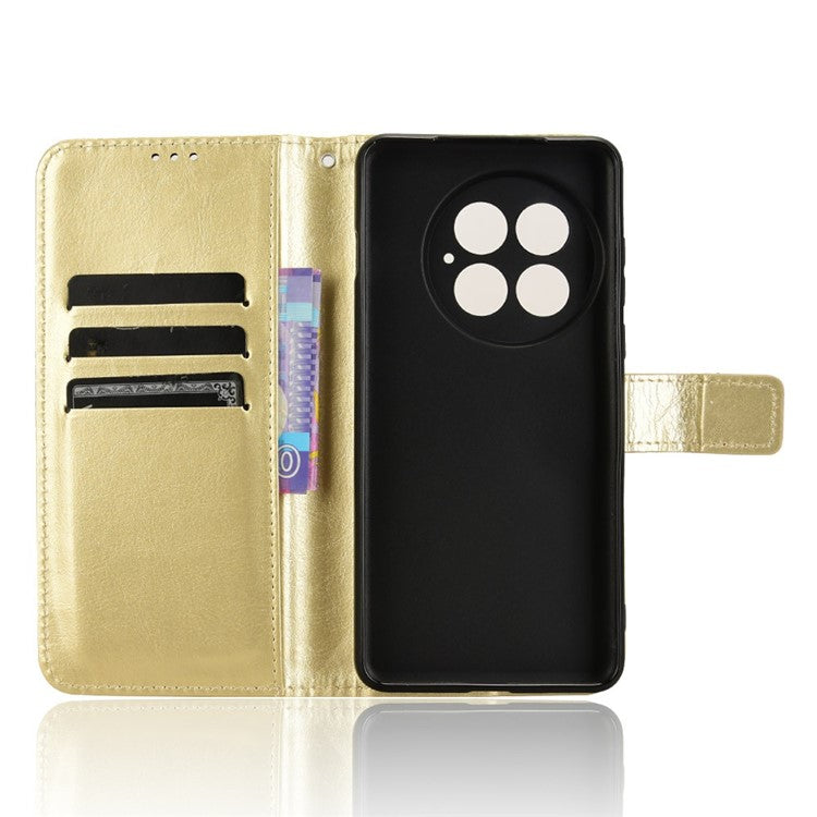 For OnePlus 13 Case Crazy Horse Texture PU Leather Phone Wallet Cover - Gold
