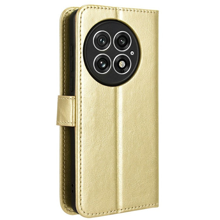 For OnePlus 13 Case Crazy Horse Texture PU Leather Phone Wallet Cover - Gold