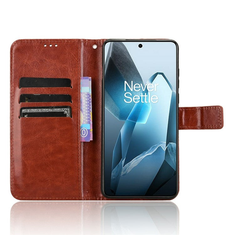 For OnePlus 13 Case Crazy Horse Texture PU Leather Phone Wallet Cover - Brown