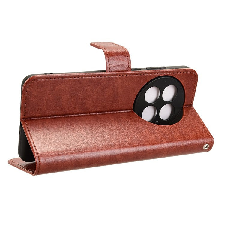 For OnePlus 13 Case Crazy Horse Texture PU Leather Phone Wallet Cover - Brown