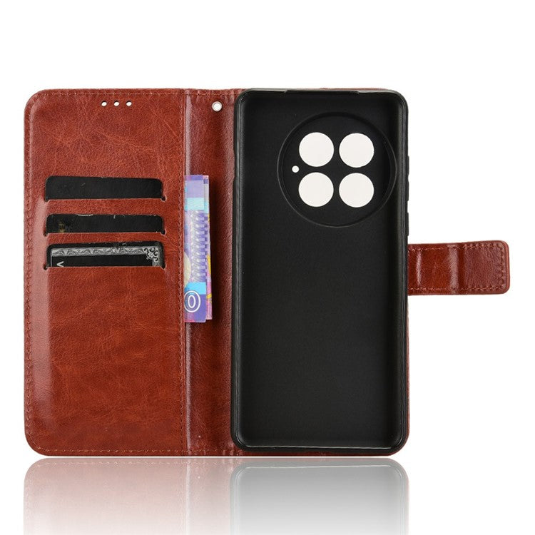For OnePlus 13 Case Crazy Horse Texture PU Leather Phone Wallet Cover - Brown