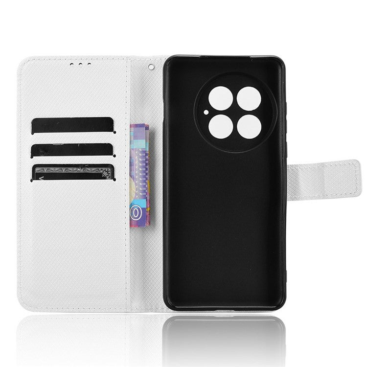 For OnePlus 13 Case PU Leather Diamond Texture Wallet Phone Cover - White