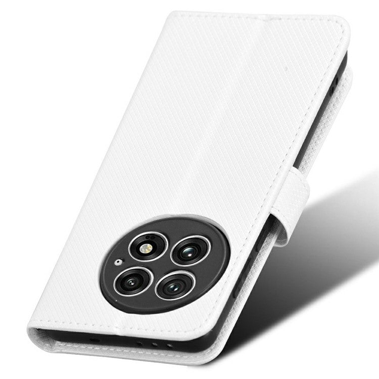 For OnePlus 13 Case PU Leather Diamond Texture Wallet Phone Cover - White