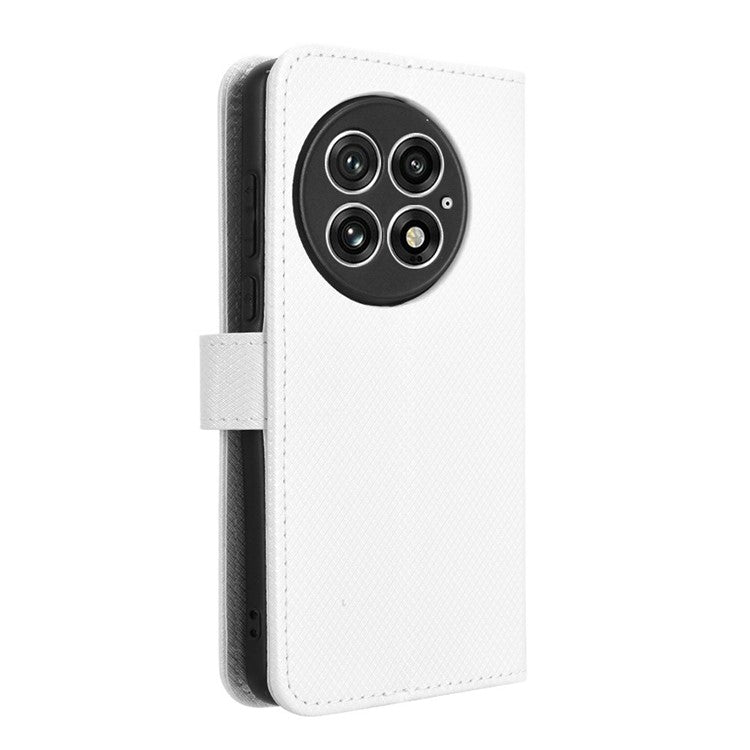 For OnePlus 13 Case PU Leather Diamond Texture Wallet Phone Cover - White