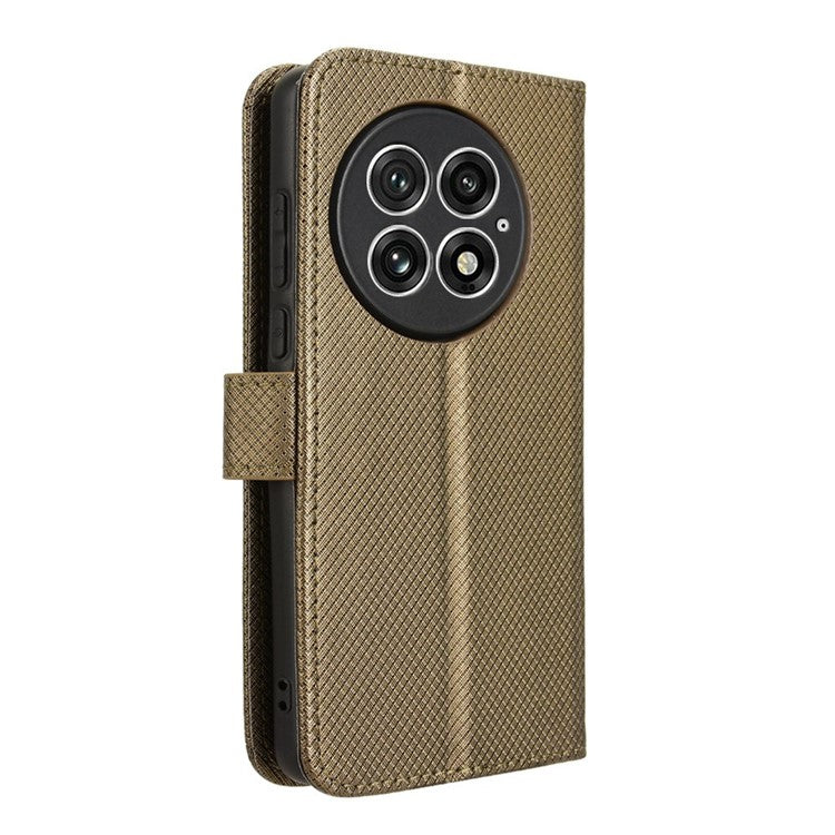 For OnePlus 13 Case PU Leather Diamond Texture Wallet Phone Cover - Brown