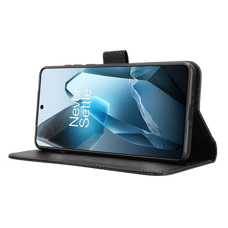 For OnePlus 13 Case PU Leather Diamond Texture Wallet Phone Cover - Black