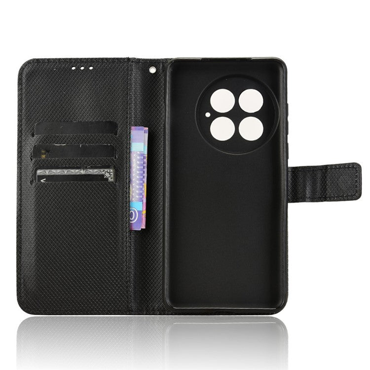 For OnePlus 13 Case PU Leather Diamond Texture Wallet Phone Cover - Black