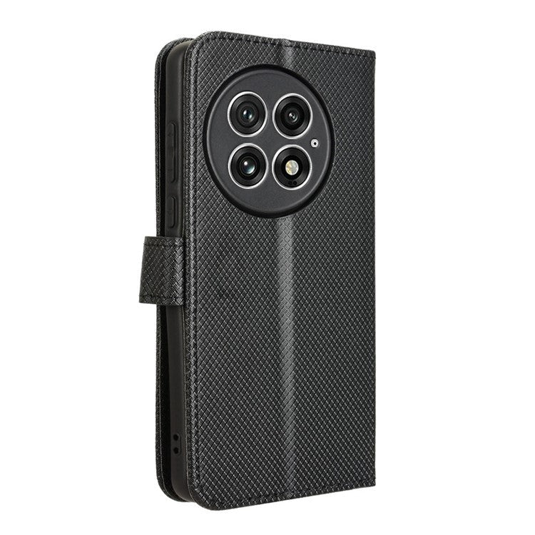 For OnePlus 13 Case PU Leather Diamond Texture Wallet Phone Cover - Black