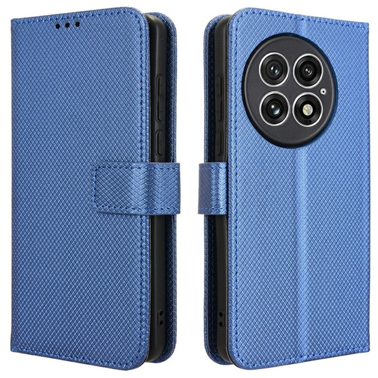 For OnePlus 13 Case PU Leather Diamond Texture Wallet Phone Cover - Blue