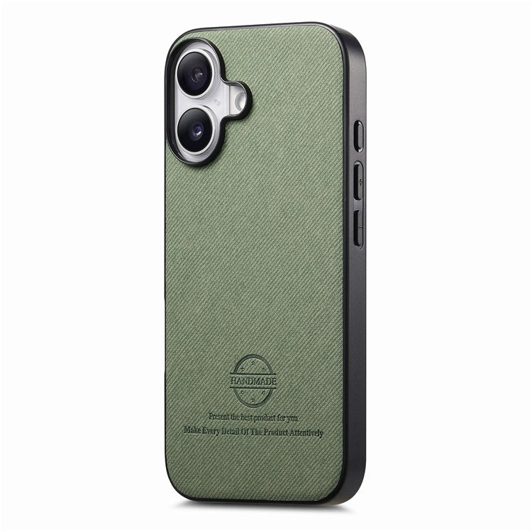 For iPhone 16 Case Cloth Texture Leather+PC+TPU Anti-Drop Phone Cover - Green