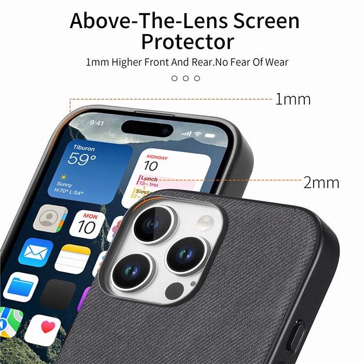 For iPhone 16 Pro Case Cloth Texture Leather+PC+TPU Anti-Drop Phone Cover - Black