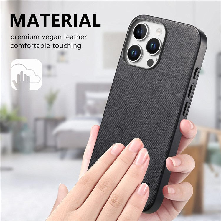 For iPhone 16 Pro Case Cloth Texture Leather+PC+TPU Anti-Drop Phone Cover - Black