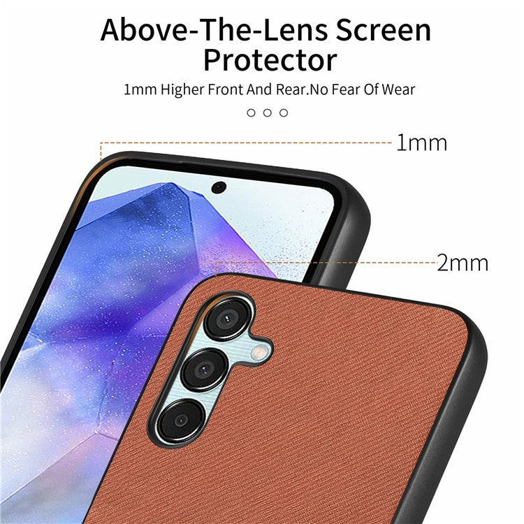 For Samsung Galaxy A25 5G (Global) (161.0 x 76.5 x 8.3mm) Case Cloth Texture Leather+PC+TPU Anti-Drop Phone Cover - Brown
