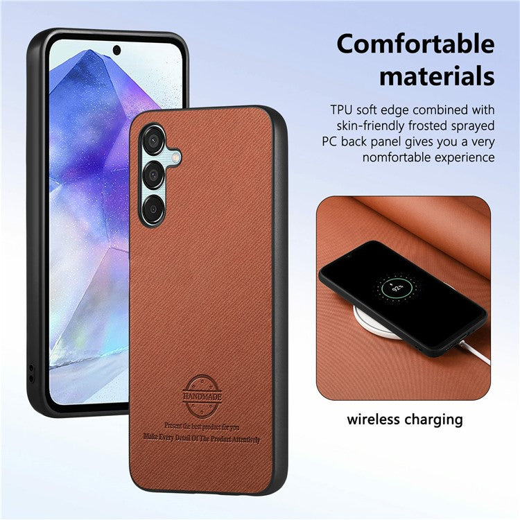 For Samsung Galaxy A25 5G (Global) (161.0 x 76.5 x 8.3mm) Case Cloth Texture Leather+PC+TPU Anti-Drop Phone Cover - Brown