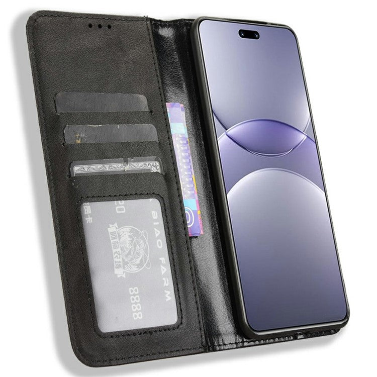 For Huawei nova 13 Pro 5G Leather Case Wallet Stand Retro Texture Phone Cover - Black