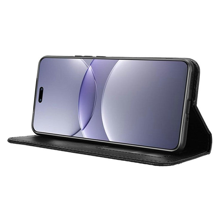 For Huawei nova 13 Pro 5G Leather Case Wallet Stand Retro Texture Phone Cover - Black