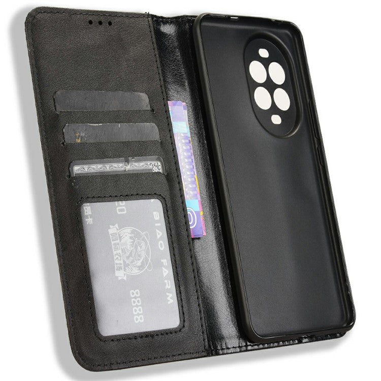 For Huawei nova 13 Pro 5G Leather Case Wallet Stand Retro Texture Phone Cover - Black