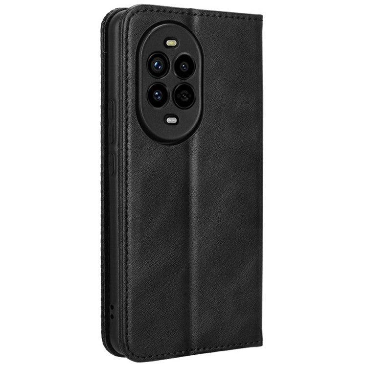 For Huawei nova 13 Pro 5G Leather Case Wallet Stand Retro Texture Phone Cover - Black