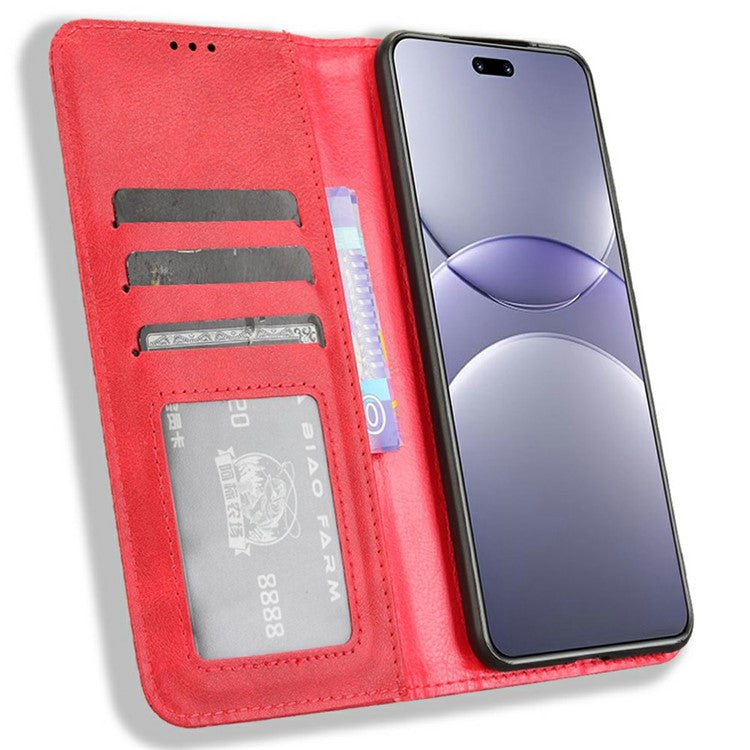 For Huawei nova 13 Pro 5G Leather Case Wallet Stand Retro Texture Phone Cover - Red