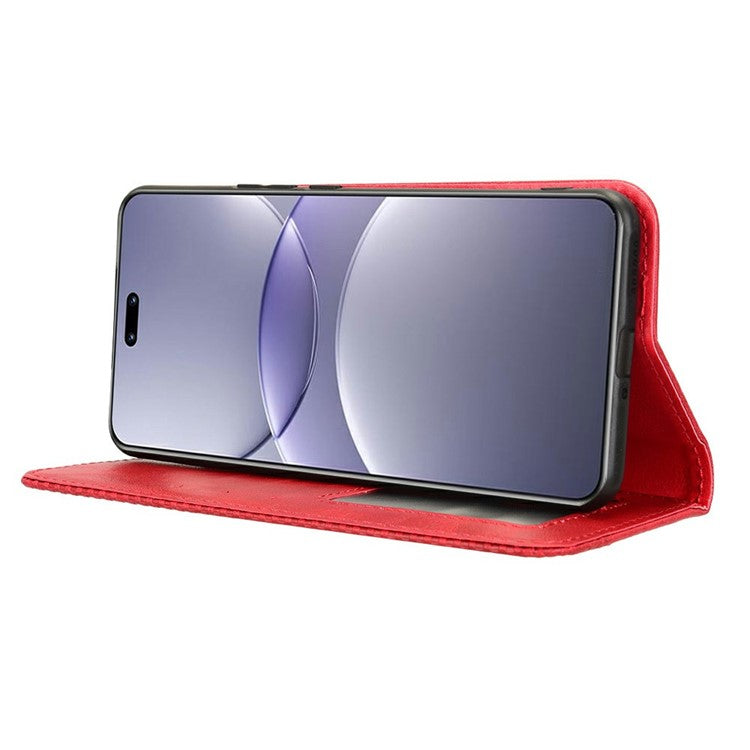 For Huawei nova 13 Pro 5G Leather Case Wallet Stand Retro Texture Phone Cover - Red