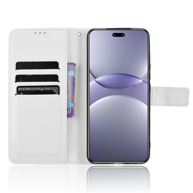 For Huawei nova 13 Pro 5G Case PU Leather Diamond Texture Wallet Phone Cover - White