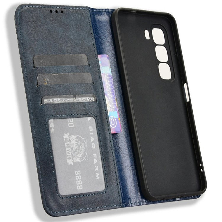 For Infinix Hot 50 Pro 4G X6881 Leather Case Wallet Stand Retro Texture Phone Cover - Blue