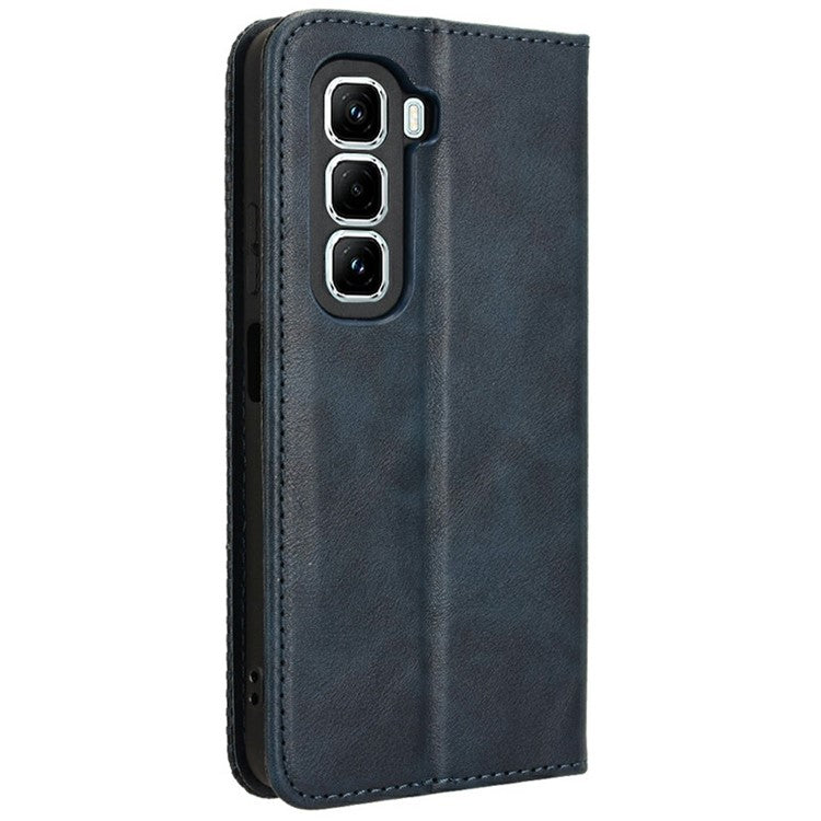 For Infinix Hot 50 Pro 4G X6881 Leather Case Wallet Stand Retro Texture Phone Cover - Blue