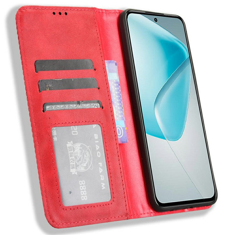 For Infinix Hot 50 Pro 4G X6881 Leather Case Wallet Stand Retro Texture Phone Cover - Red